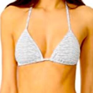 Eberjey Gisele Triangle Bikini Top Blue Stripe NWT Small Designer Swim